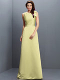 Sheath/Column Bateau Sleeveless Long Satin Bridesmaid Dresses TPP0005788