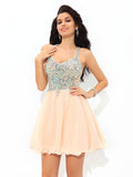 A-Line/Princess Straps Rhinestone Sleeveless Short Chiffon Cocktail Dresses TPP0008104