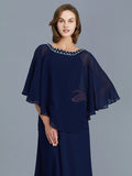 Sheath/Column Scoop Beading Long Sleeves Chiffon Floor-Length Mother of the Bride Dresses TPP0007372