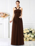 A-Line/Princess Straps Pleats Sleeveless Long Chiffon Bridesmaid Dresses TPP0005478