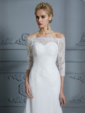 Trumpet/Mermaid 1/2 Sleeves Off-the-Shoulder Sweep/Brush Train Chiffon Wedding Dresses TPP0006184