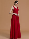 A-Line/Princess V-neck Sleeveless Floor-Length Ruffles Chiffon Bridesmaid Dresses TPP0005697