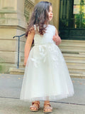 A-Line/Princess Tulle Lace Scoop Sleeveless Ankle-Length Flower Girl Dresses TPP0007499