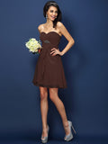 A-Line/Princess Sweetheart Beading Sleeveless Short Chiffon Bridesmaid Dresses TPP0005052