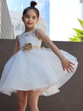 A-Line/Princess Tulle Lace Scoop Sleeveless Knee-Length Flower Girl Dresses TPP0007480