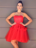 A-Line/Princess Strapless Tulle Ruffles Sleeveless Short/Mini Homecoming Dresses TPP0004466