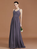 A-Line/Princess Lace Spaghetti Straps Sleeveless Floor-Length Chiffon Bridesmaid Dress TPP0005813