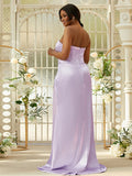 Sheath/Column Silk like Satin Ruched Sweetheart Sleeveless Sweep/Brush Train Bridesmaid Dresses TPP0005000