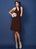 A-Line/Princess Halter Pleats Bowknot Sleeveless Short Chiffon Bridesmaid Dresses TPP0005822