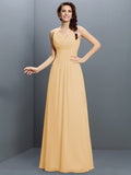 A-Line/Princess V-neck Pleats Sleeveless Long Chiffon Bridesmaid Dresses TPP0005331