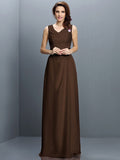 Sheath/Column V-neck Sleeveless Long Chiffon Bridesmaid Dresses TPP0005637