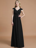 A-Line/Princess V-neck Sleeveless Ruched Floor-Length Chiffon Bridesmaid Dresses TPP0005567