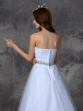 A-line/Princess Sweetheart Beading Sleeveless Long Satin Wedding Dresses TPP0006857