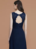 A-Line/Princess V-neck Sleeveless Floor-Length Lace Chiffon Bridesmaid Dresses TPP0005542