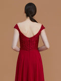 A-Line/Princess V-neck Sleeveless Floor-Length Lace Chiffon Bridesmaid Dresses TPP0005569