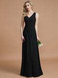 A-Line/Princess V-neck Chiffon Floor-Length Sleeveless Bridesmaid Dresses TPP0005466