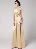 Sheath/Column One-Shoulder Sleeveless Pleats Hand-Made Flower Long Elastic Woven Satin Bridesmaid Dresses TPP0005514