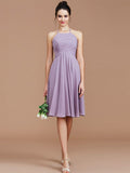 A-Line/Princess Halter Sleeveless Ruched Short/Mini Chiffon Bridesmaid Dresses TPP0005152