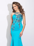 Trumpet/Mermaid Scoop Applique Sleeveless Long Satin Dresses TPP0002907