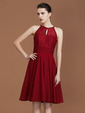 A-Line/Princess halter Sleeveless Knee-Length Chiffon Lace Bridesmaid Dress TPP0005509