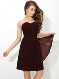 Sheath/Column Sweetheart Pleats Sleeveless Short Chiffon Bridesmaid Dresses TPP0005639