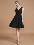 A-Line/Princess V-neck Sleeveless Lace Short/Mini Chiffon Bridesmaid Dresses TPP0005355