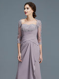 Sheath/Column 3/4 Sleeves Sweetheart Ruffles Chiffon Floor-Length Mother of the Bride Dresses TPP0007059