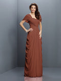 A-Line/Princess Sweetheart Pleats Short Sleeves Long Chiffon Bridesmaid Dresses TPP0005228