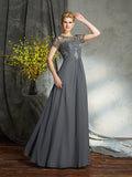 A-Line/Princess Scoop Applique Short Sleeves Long Chiffon Mother of the Bride Dresses TPP0007108