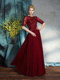 A-Line/Princess Bateau Applique 1/2 Sleeves Long Chiffon Mother of the Bride Dresses TPP0007128