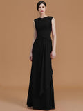 Sheath/Column Jewel Sleeveless Floor-Length Lace Chiffon Bridesmaid Dresses TPP0005461