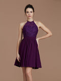 A-Line/Princess Halter Sleeveless Lace Short/Mini Chiffon Bridesmaid Dresses TPP0005132