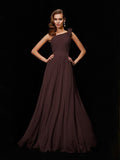 A-Line/Princess One-Shoulder Sleeveless Hand-Made Flower Long Chiffon Bridesmaid Dresses TPP0005084