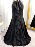 Trumpet/Mermaid Embroidery Elastic Woven Satin Sleeveless Sweetheart Sweep/Brush Train Dresses