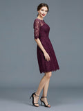 A-Line/Princess Bateau 1/2 Sleeves Knee-Length Lace Satin Bridesmaid Dresses