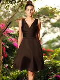 A-Line/Princess V-neck Ruched Sleeveless Short Satin Bridesmaid Dresses TPP0005404