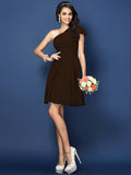 A-Line/Princess One-Shoulder Pleats Sleeveless Short Chiffon Bridesmaid Dresses TPP0005585