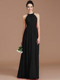 A-Line/Princess Halter Sleeveless Ruched Floor-Length Chiffon Bridesmaid Dresses TPP0005272