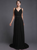 A-Line/Princess V-neck Sleeveless Long Ruffles Chiffon Bridesmaid Dresses TPP0005515