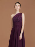 A-line/Princess One-Shoulder Lace Chiffon Sleeveless Floor-Length Bridesmaid Dresses TPP0005725