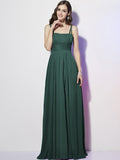 Sheath/Column Spaghetti Straps Sleeveless Pleats Long Chiffon Bridesmaid Dresses TPP0005447