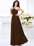 A-Line/Princess Strapless Hand-Made Flower Sleeveless Long Chiffon Bridesmaid Dresses TPP0005618