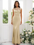 Trumpet/Mermaid Charmeuse Applique High Neck Sleeveless Floor-Length Bridesmaid Dresses TPP0004924