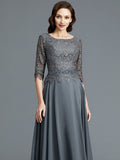 A-Line/Princess Scoop 1/2 Sleeves Chiffon Floor-Length Mother of the Bride Dresses TPP0007217