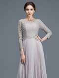 A-Line/Princess Scoop 3/4 Sleeves Lace Chiffon Floor-Length Mother of the Bride Dresses TPP0007177