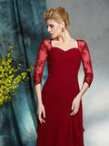 Sheath/Column Sweetheart Lace 3/4 Sleeves Long Chiffon Mother of the Bride Dresses TPP0007390