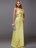 Sheath/Column One-Shoulder Sleeveless Ruffles Long Satin Bridesmaid Dresses TPP0005611