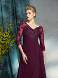 A-Line/Princess V-neck Beading 3/4 Sleeves Long Chiffon Mother of the Bride Dresses TPP0007150