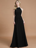 A-Line/Princess Scoop Chiffon Sleeveless Floor-Length Bridesmaid Dresses TPP0005455