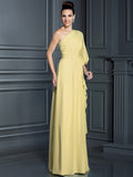 Sheath/Column One-Shoulder 3/4 Sleeves Long Chiffon Bridesmaid Dresses TPP0005047